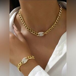 Crystal Gold Necklace And Bracelet Set